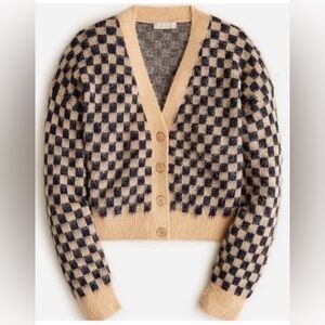J. Crew Checkered V-neck cardigan sweater in brushed yarn